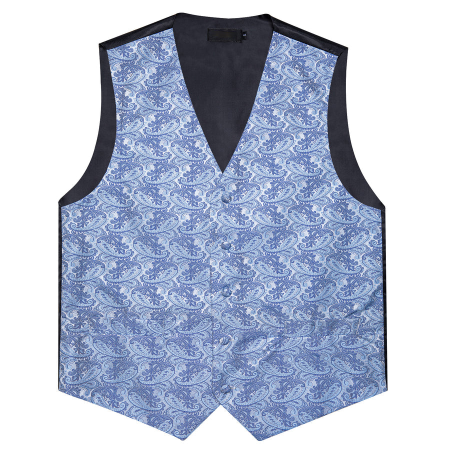 Baby Blue Paisley Silk Men's Vest Set vest set - Sophisticated Gentlemen