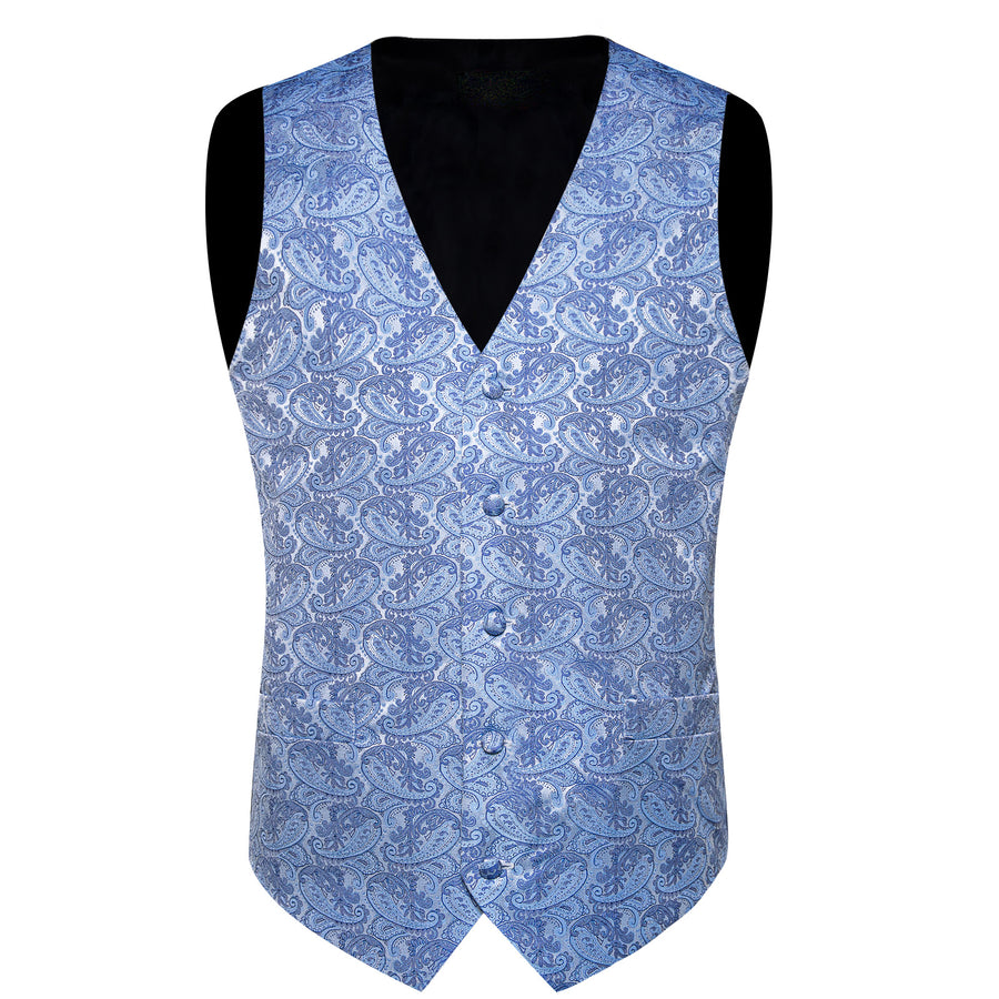 Baby Blue Paisley Silk Men's Vest Set vest set - Sophisticated Gentlemen