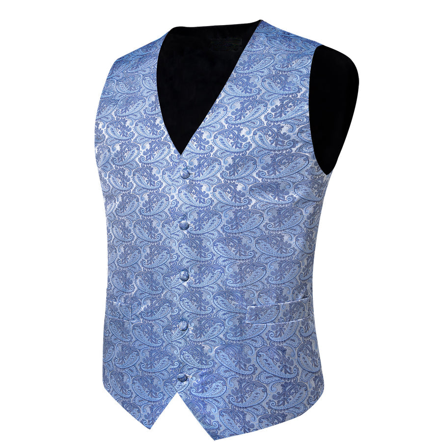 Baby Blue Paisley Silk Men's Vest Set vest set - Sophisticated Gentlemen