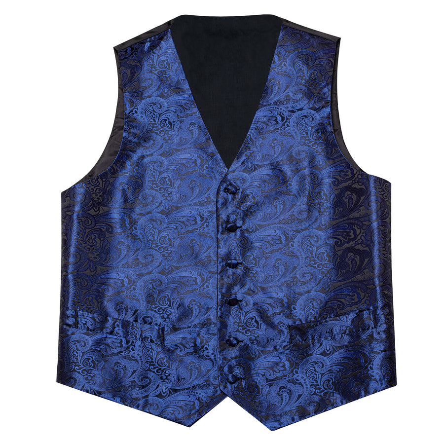Blue Black Paisley Jacquard Silk Vest Set vest set - Sophisticated Gentlemen