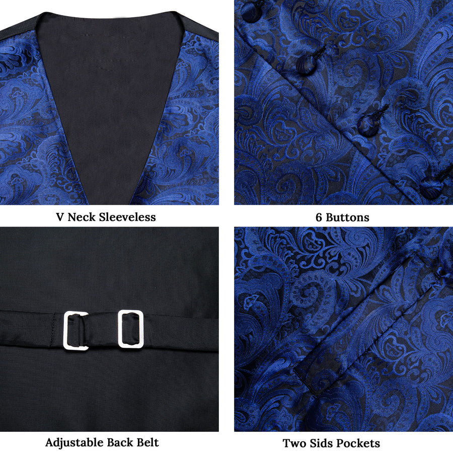 Blue Black Paisley Jacquard Silk Vest Set vest set - Sophisticated Gentlemen