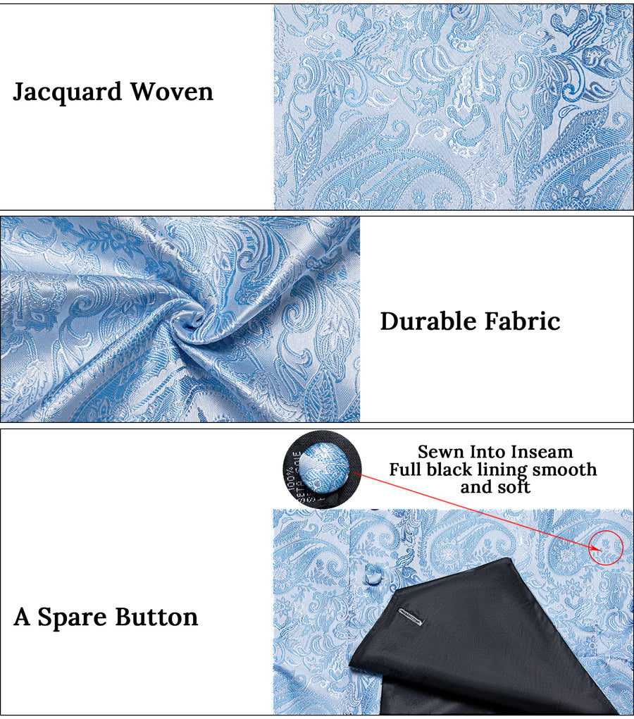 Sky Blue Paisley Silk Vest Set vest set - Sophisticated Gentlemen