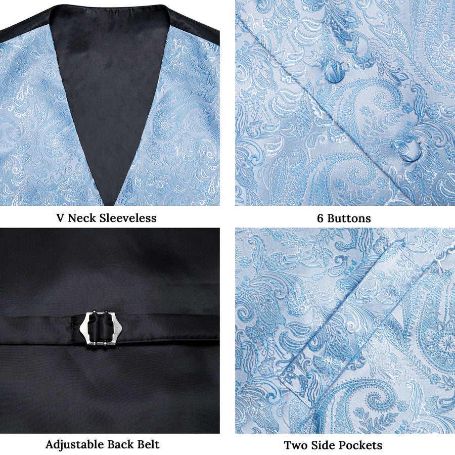 Sky Blue Paisley Silk Vest Set vest set - Sophisticated Gentlemen