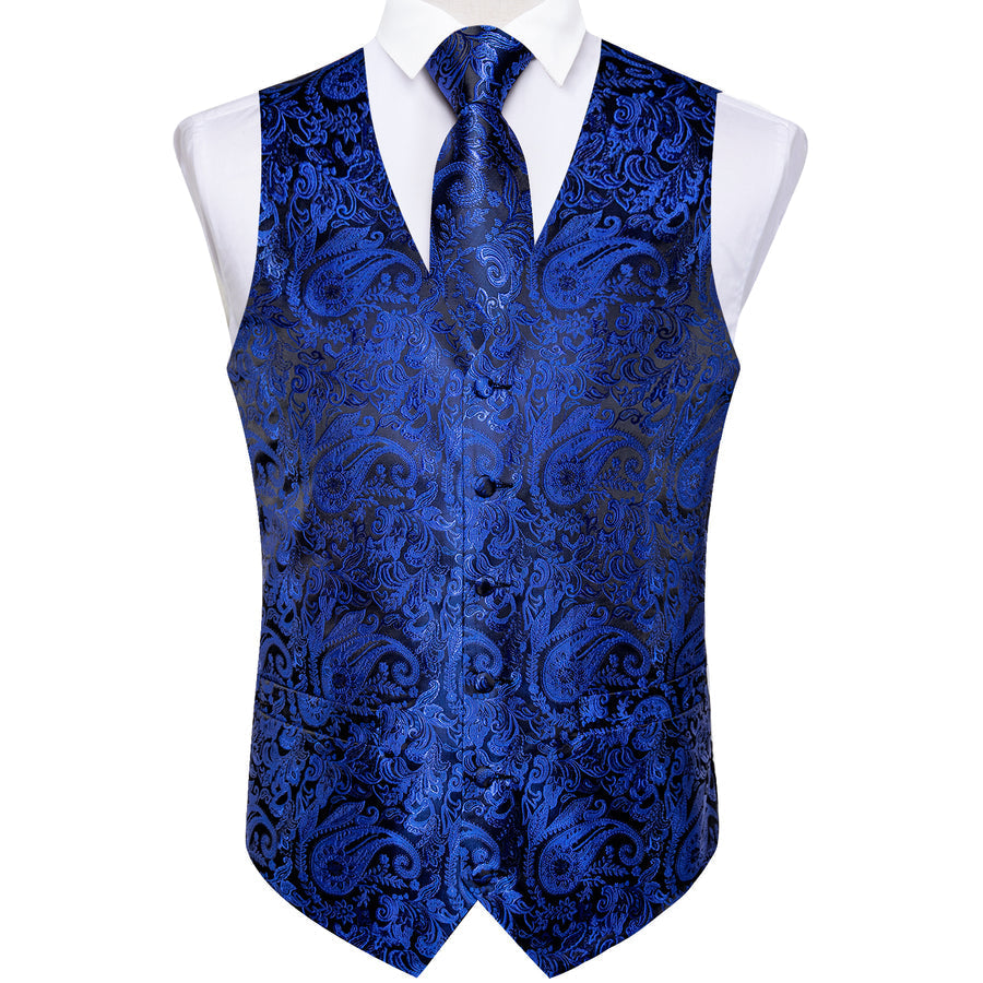 Royal Blue Paisley Silk Men's Vest Set vest set - Sophisticated Gentlemen