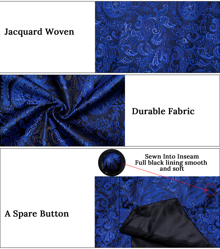 Royal Blue Paisley Silk Men's Vest Set vest set - Sophisticated Gentlemen