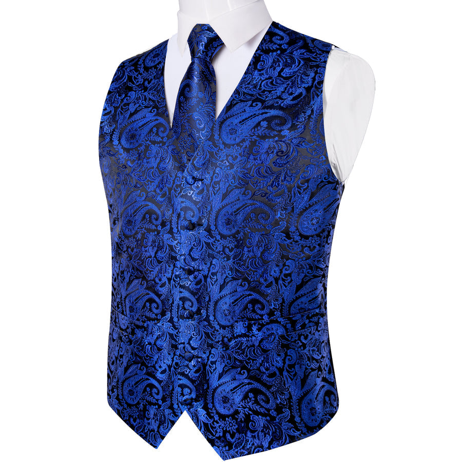 Royal Blue Paisley Silk Men's Vest Set vest set - Sophisticated Gentlemen