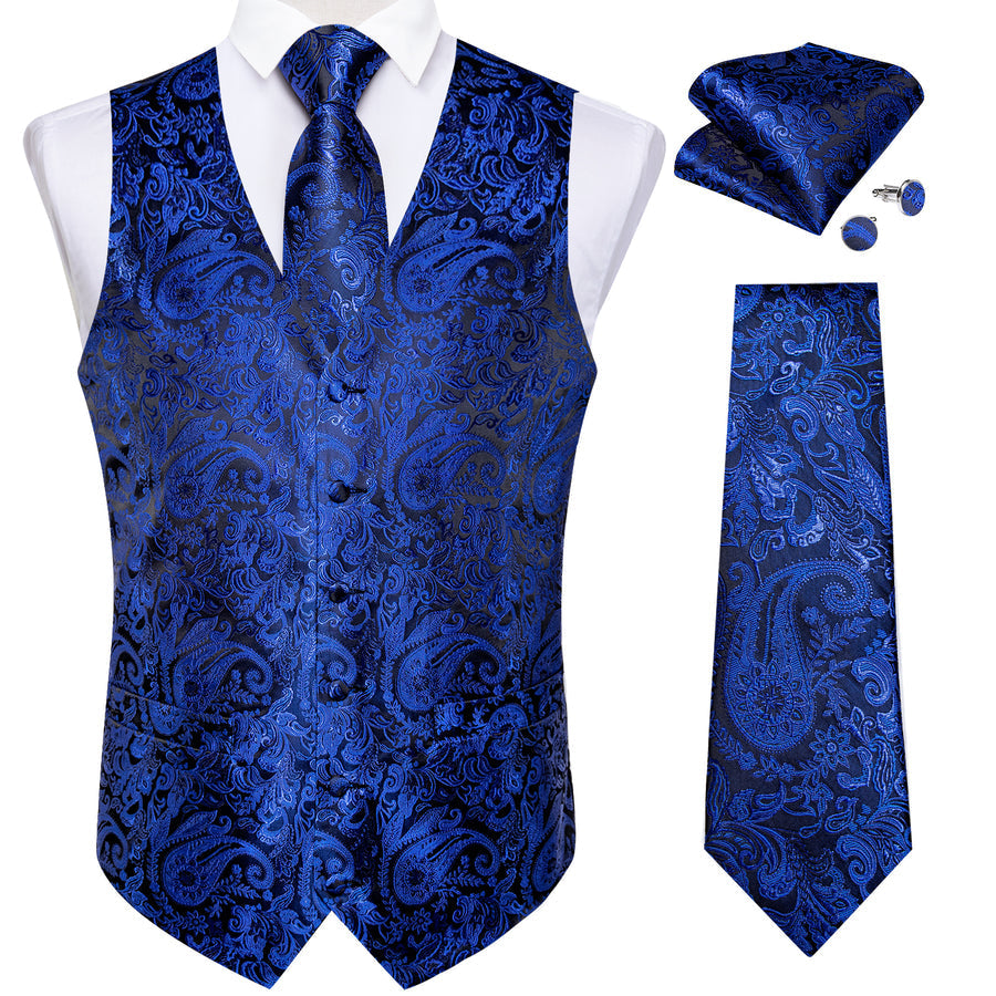 Royal Blue Paisley Silk Men's Vest Set vest set - Sophisticated Gentlemen