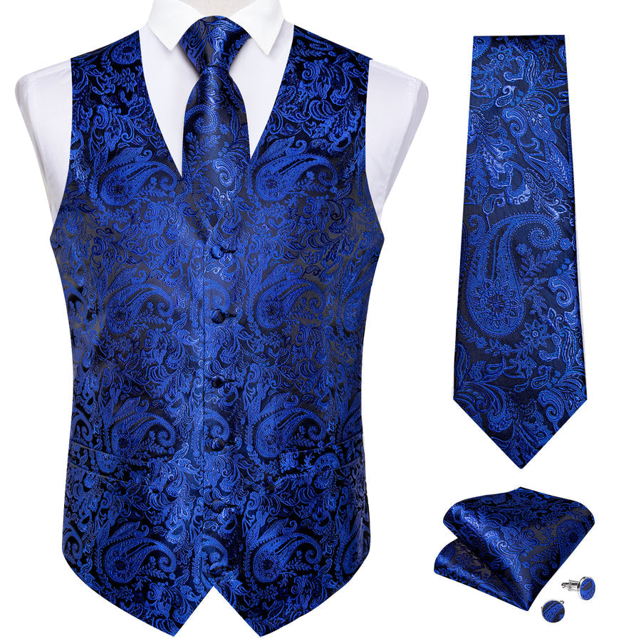 Royal Blue Paisley Silk Men's Vest Set vest set - Sophisticated Gentlemen