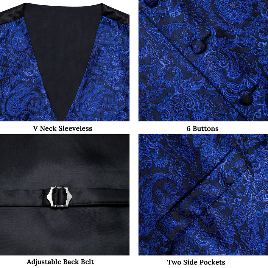 Royal Blue Paisley Silk Men's Vest Set vest set - Sophisticated Gentlemen
