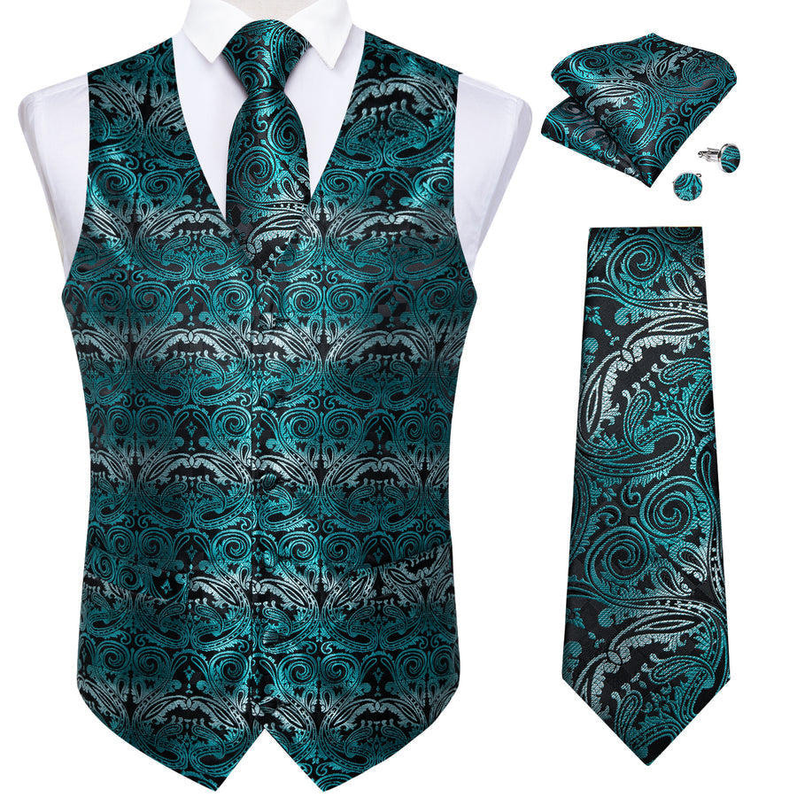 Blue Gray Paisley Silk Men's Vest Set vest set - Sophisticated Gentlemen