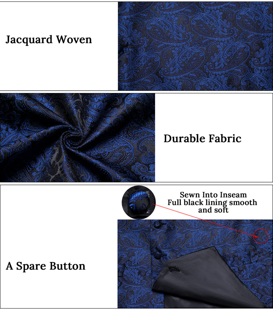 Navy Blue Paisley Silk Vest Set vest set - Sophisticated Gentlemen