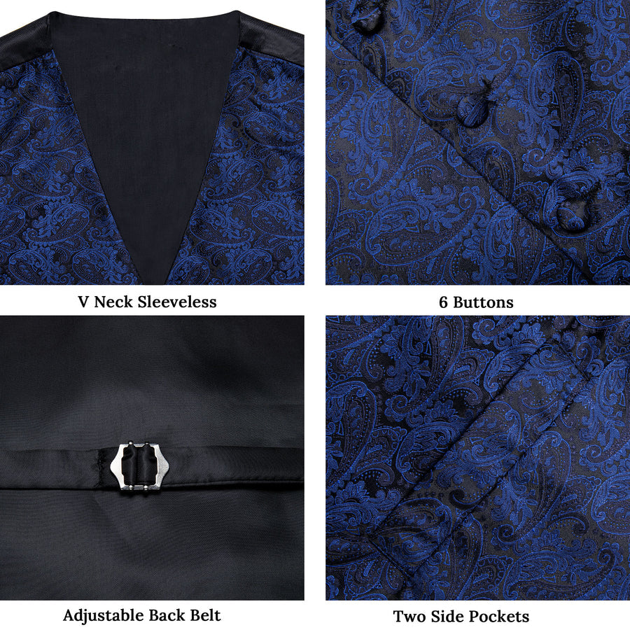 Navy Blue Paisley Silk Vest Set vest set - Sophisticated Gentlemen