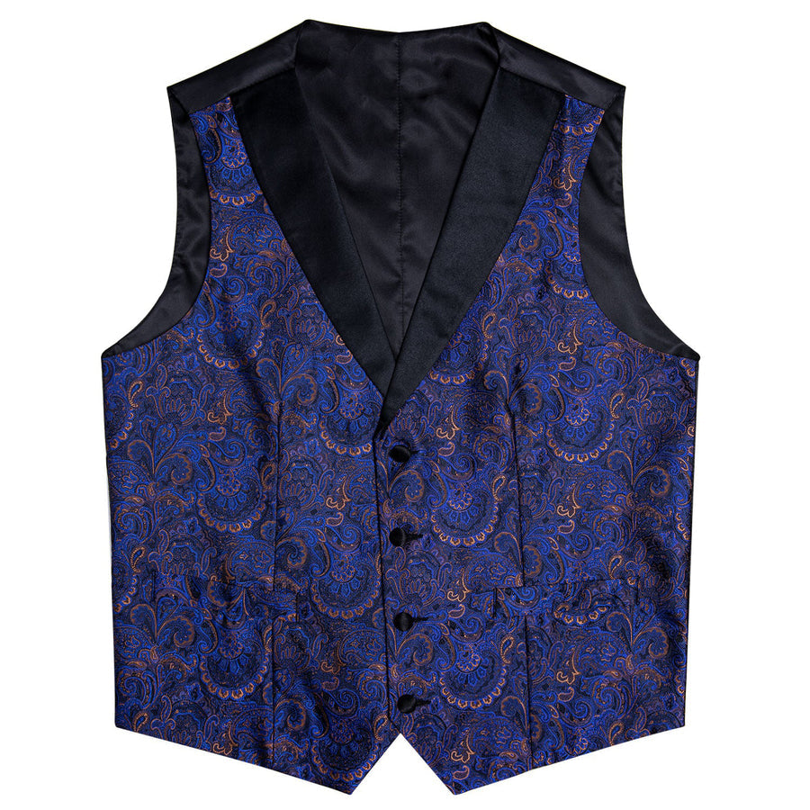 Black Collar Blue Paisley Jacquard V Neck Vest Set vest set - Sophisticated Gentlemen