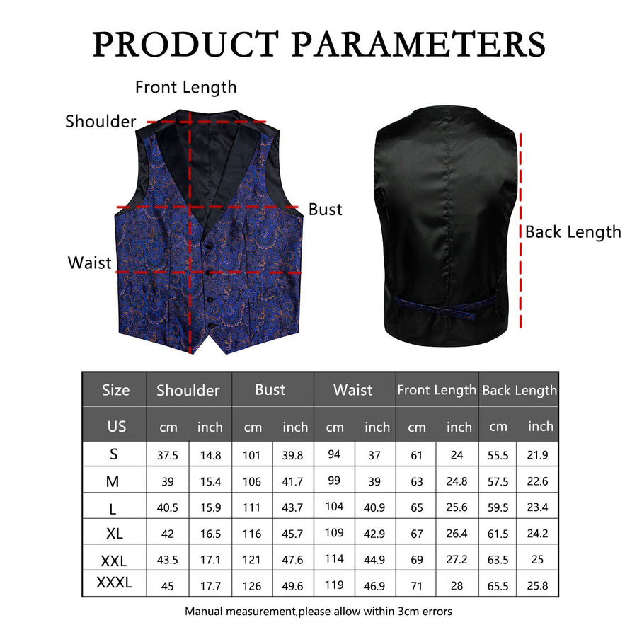 Black Collar Blue Paisley Jacquard V Neck Vest Set vest set - Sophisticated Gentlemen