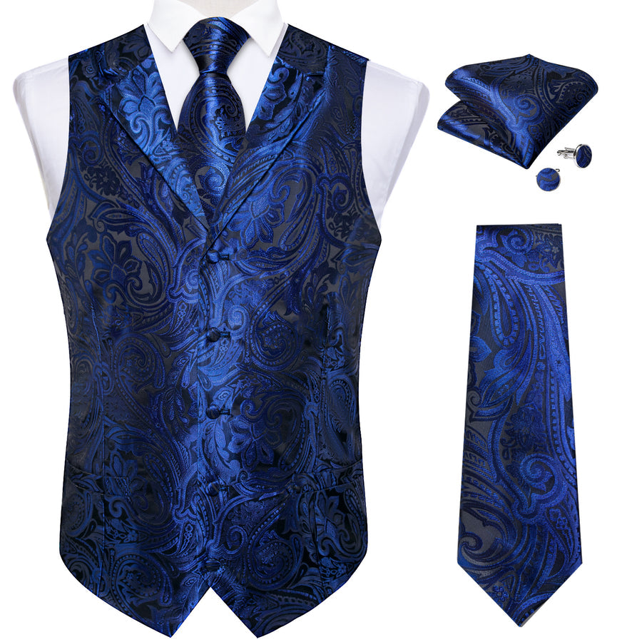 Royal Blue Paisley Men's Collar Vest Set vest set - Sophisticated Gentlemen