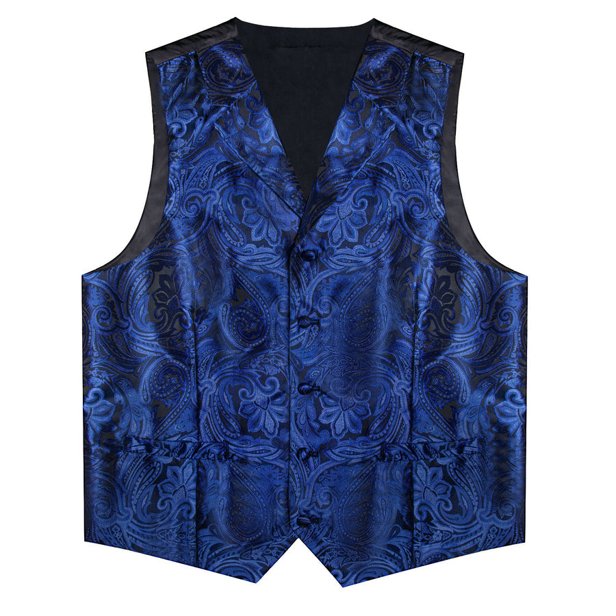 Royal Blue Paisley Men's Collar Vest Set vest set - Sophisticated Gentlemen