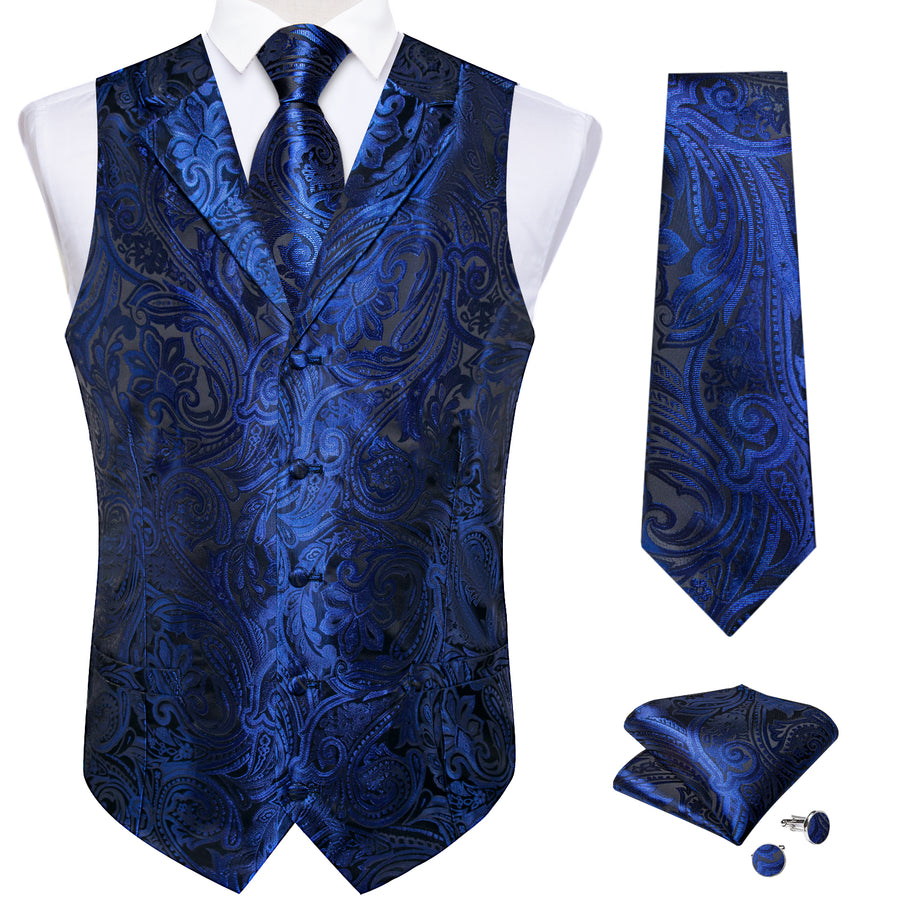 Royal Blue Paisley Men's Collar Vest Set vest set - Sophisticated Gentlemen