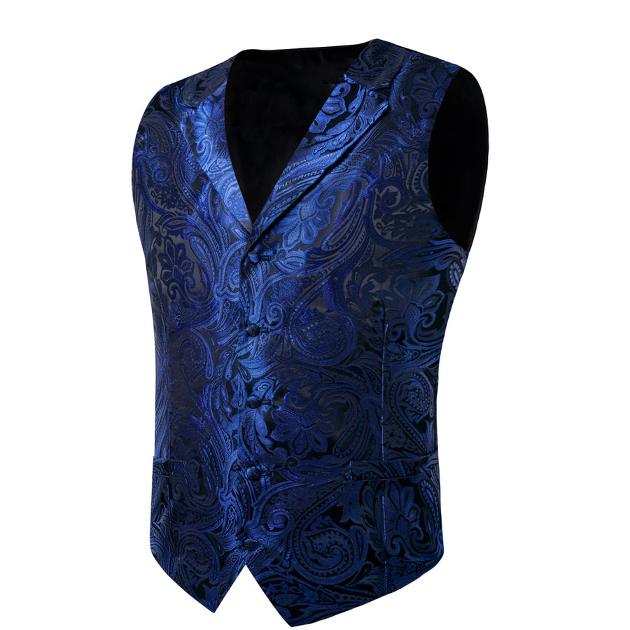 Royal Blue Paisley Men's Collar Vest Set vest set - Sophisticated Gentlemen