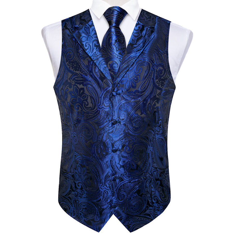 Royal Blue Paisley Men's Collar Vest Set vest set - Sophisticated Gentlemen