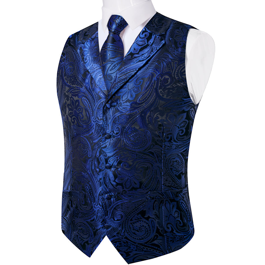 Royal Blue Paisley Men's Collar Vest Set vest set - Sophisticated Gentlemen