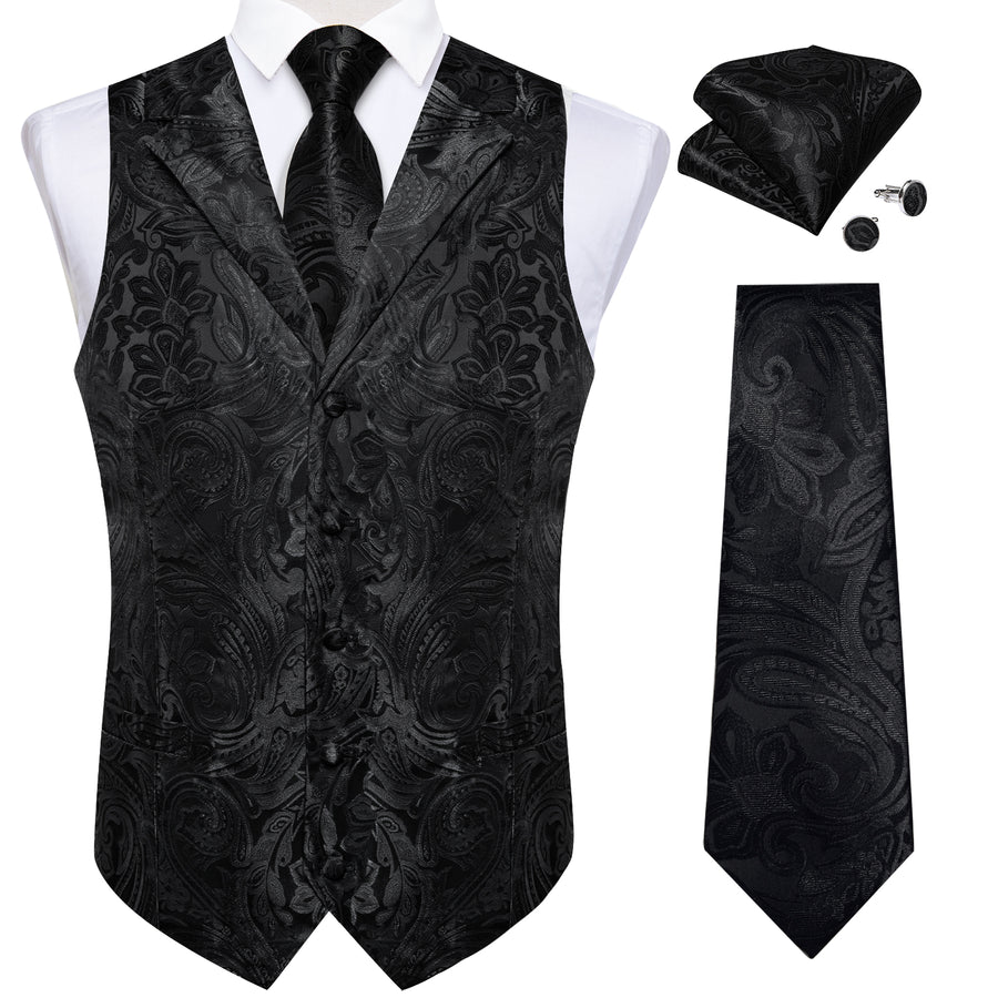 Black Paisley Men's Collar Vest Set vest set - Sophisticated Gentlemen