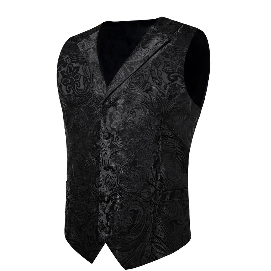 Black Paisley Men's Collar Vest Set vest set - Sophisticated Gentlemen