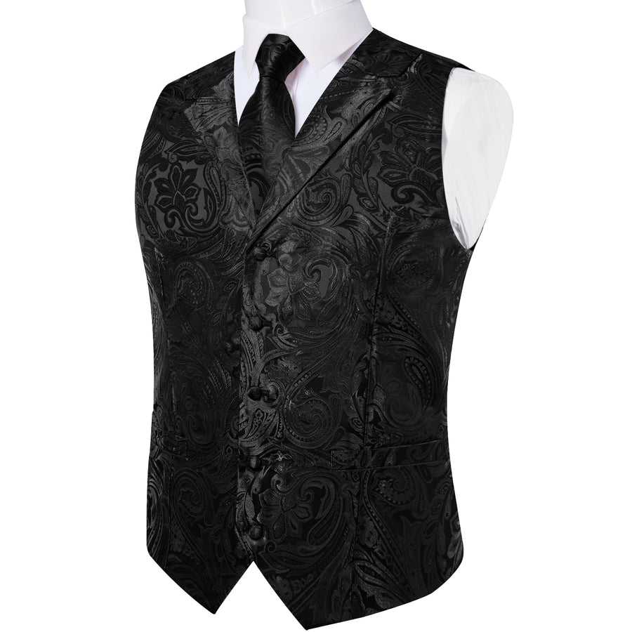 Black Paisley Men's Collar Vest Set vest set - Sophisticated Gentlemen