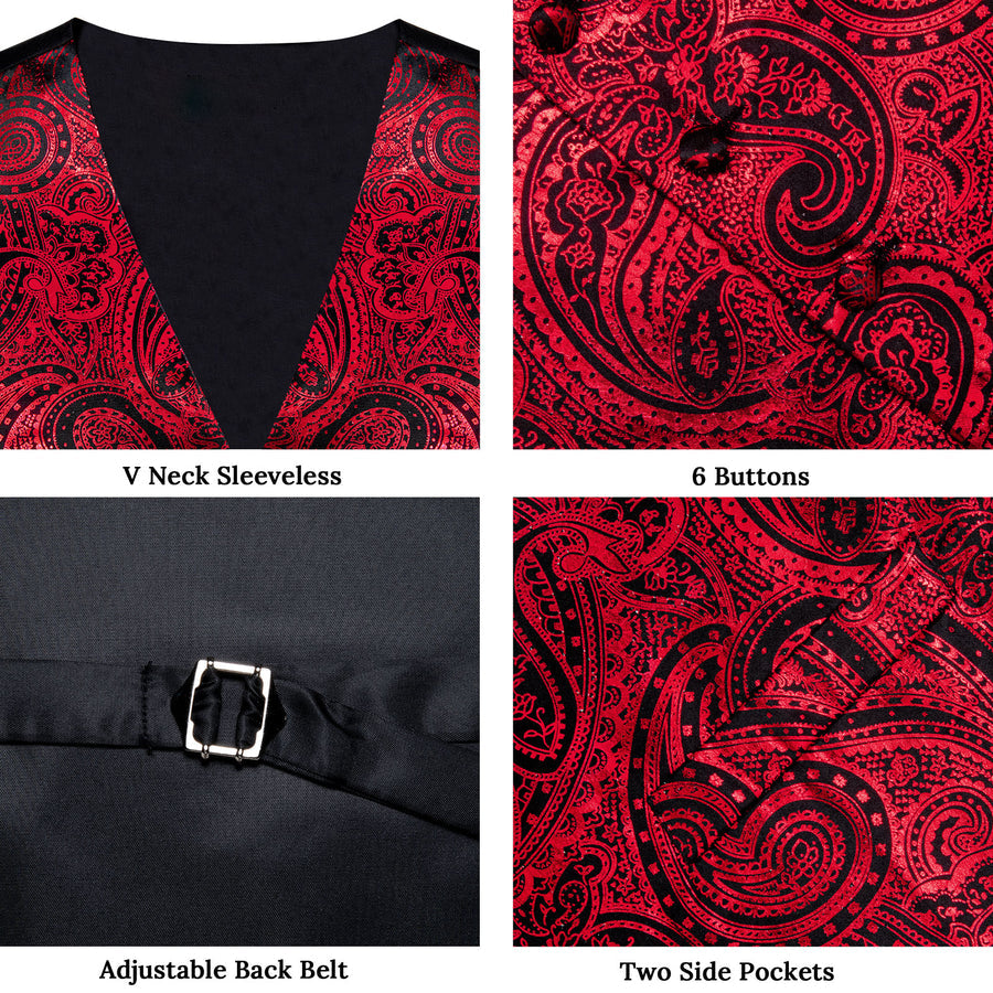 Red Paisley Silk Men's Vest Set vest set - Sophisticated Gentlemen