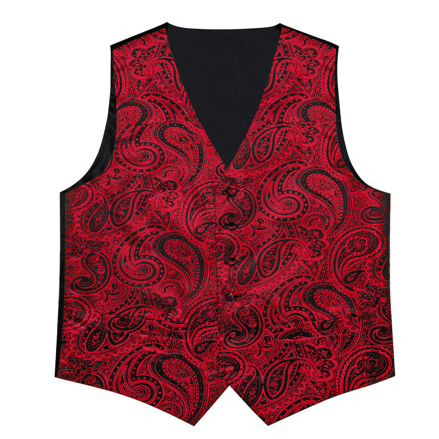 Red Paisley Silk Men's Vest Set vest set - Sophisticated Gentlemen