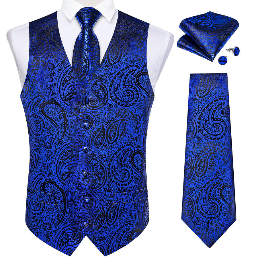 Blue Coral Paisley Silk Vest Set vest set - Sophisticated Gentlemen
