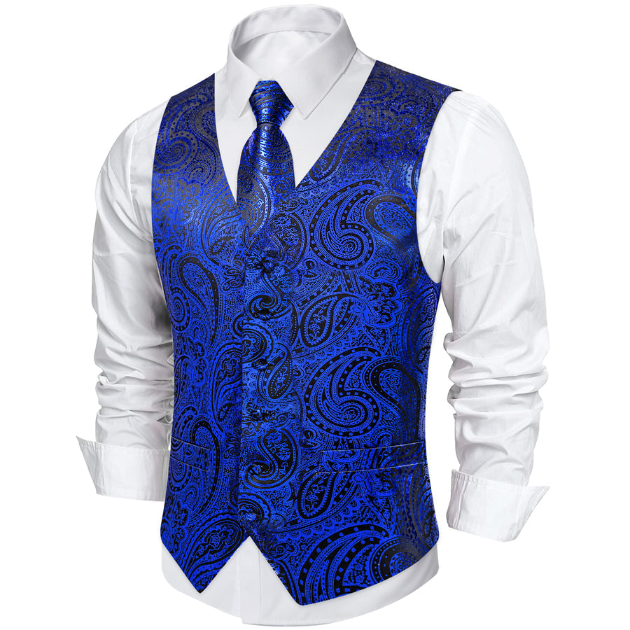 Blue Coral Paisley Silk Vest Set vest set - Sophisticated Gentlemen
