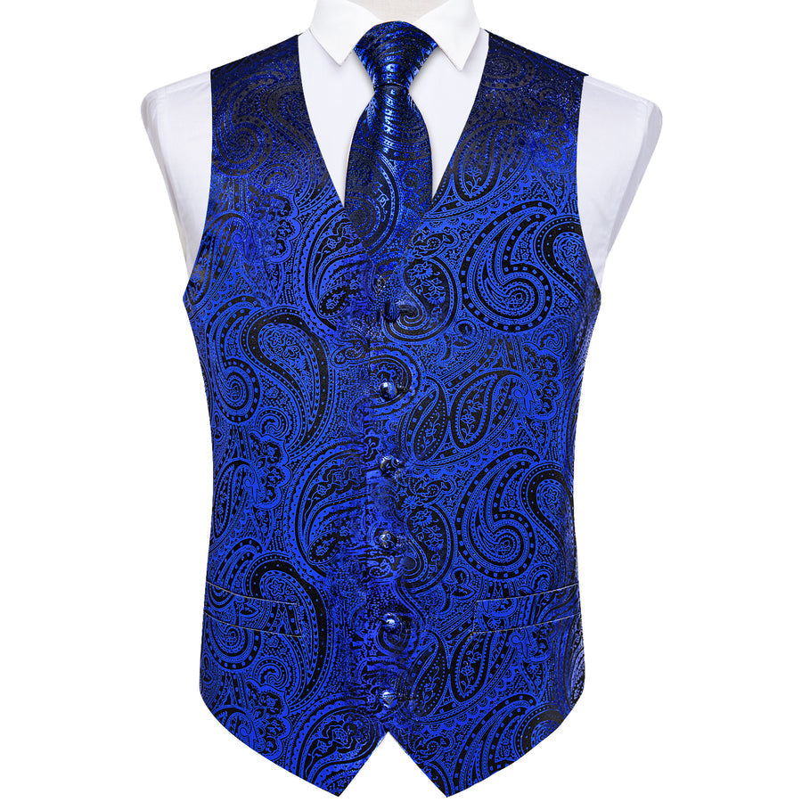 Blue Coral Paisley Silk Vest Set vest set - Sophisticated Gentlemen