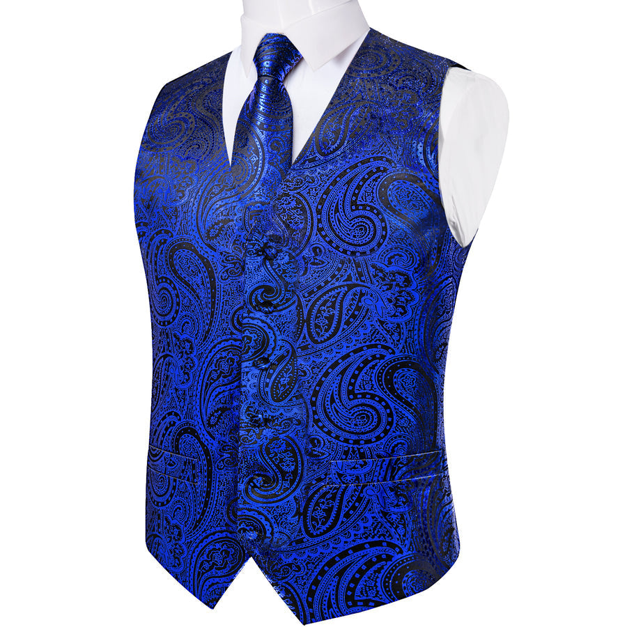 Blue Coral Paisley Silk Vest Set vest set - Sophisticated Gentlemen