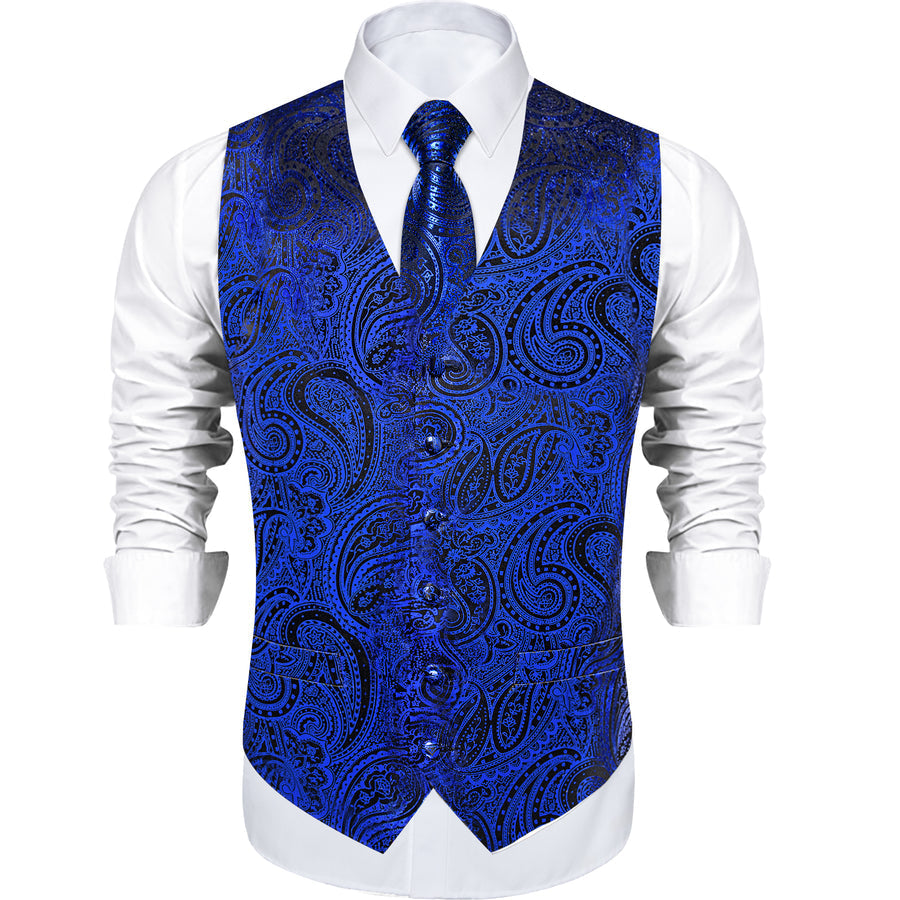 Blue Coral Paisley Silk Vest Set vest set - Sophisticated Gentlemen