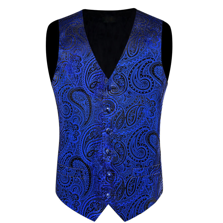 Blue Coral Paisley Silk Vest Set vest set - Sophisticated Gentlemen
