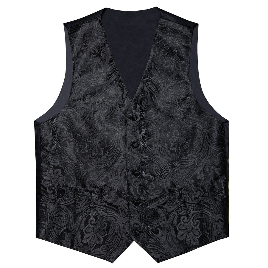 Black Paisley Flower Silk Men's Vest Set vest set - Sophisticated Gentlemen