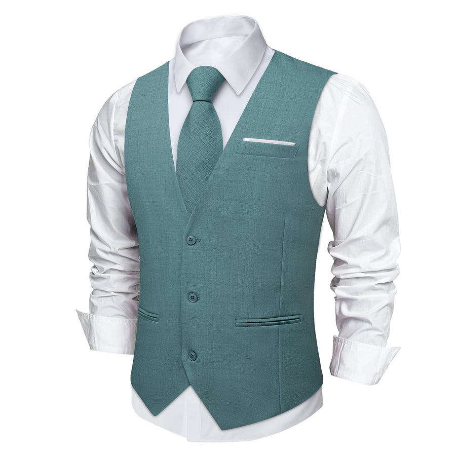 Dark Cyan Solid Jacquard Men's Vest Set vest set - Sophisticated Gentlemen