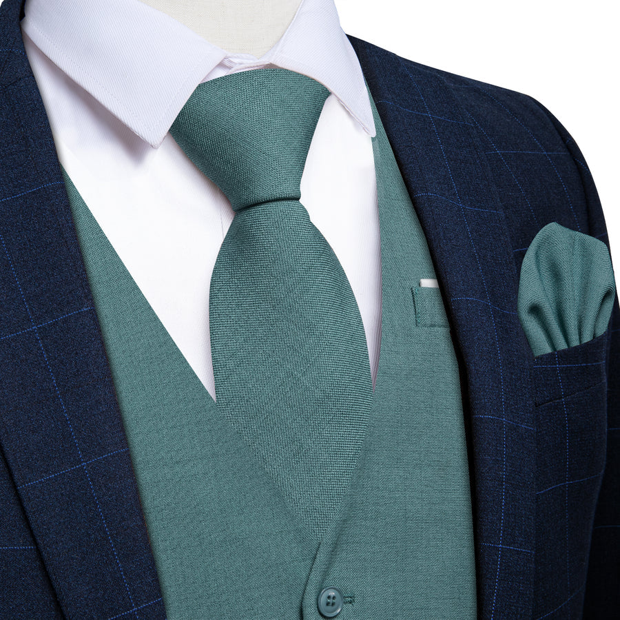 Dark Cyan Solid Jacquard Men's Vest Set vest set S (Chest 40") - Sophisticated Gentlemen