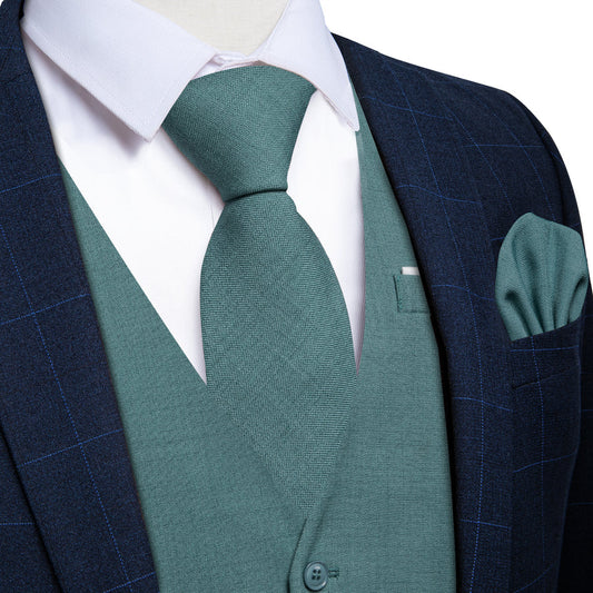 Dark Cyan Solid Jacquard Men's Vest Set vest set S (Chest 40")   - Sophisticated Gentlemen