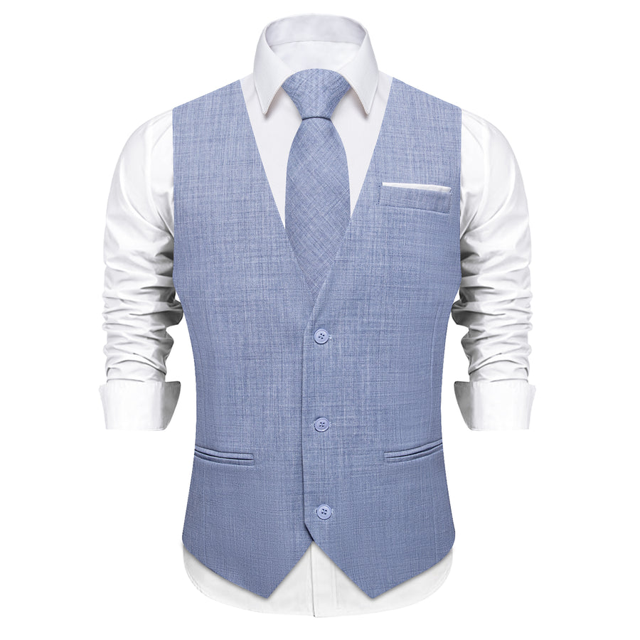 SteelBlue Solid Jacquard Vest Set vest set - Sophisticated Gentlemen