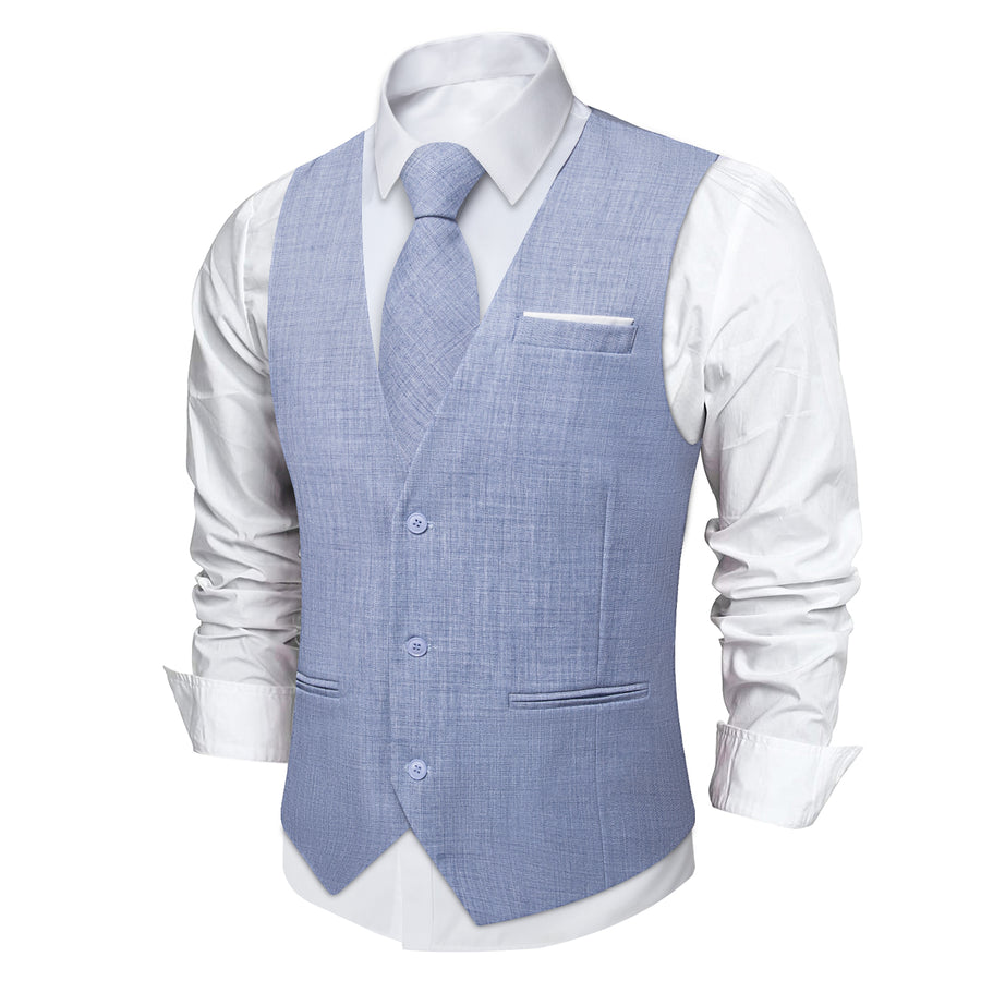 SteelBlue Solid Jacquard Vest Set vest set - Sophisticated Gentlemen