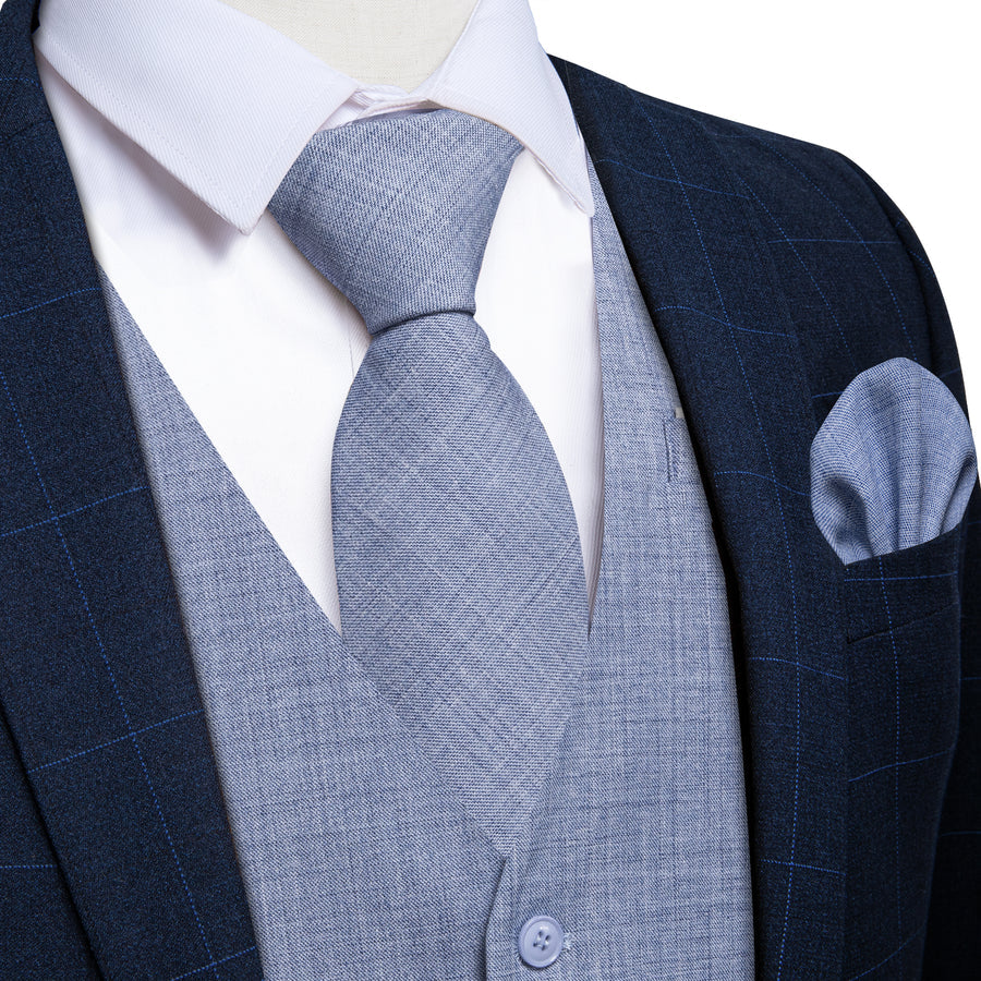 SteelBlue Solid Jacquard Vest Set vest set S (Chest 40") - Sophisticated Gentlemen