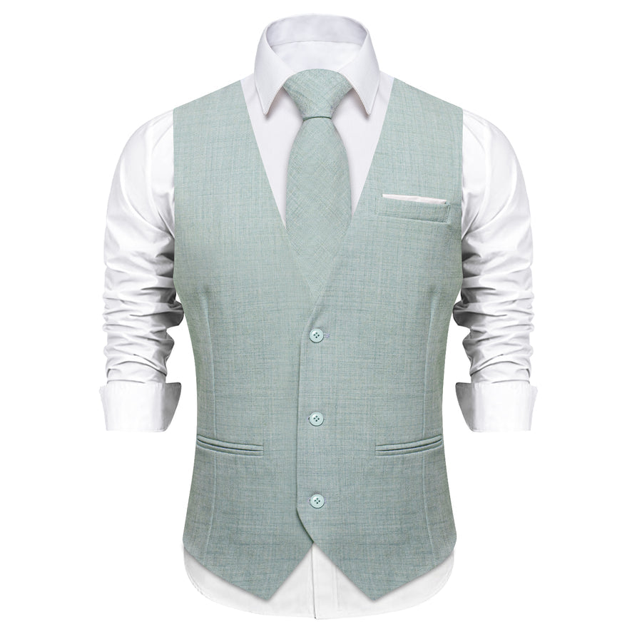 Light Cadet Blue Solid Jacquard Men's Vest Set vest set - Sophisticated Gentlemen