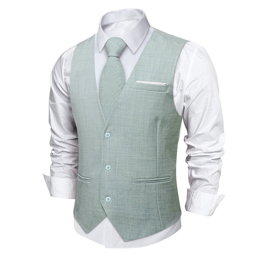 Light Cadet Blue Solid Jacquard Men's Vest Set vest set - Sophisticated Gentlemen