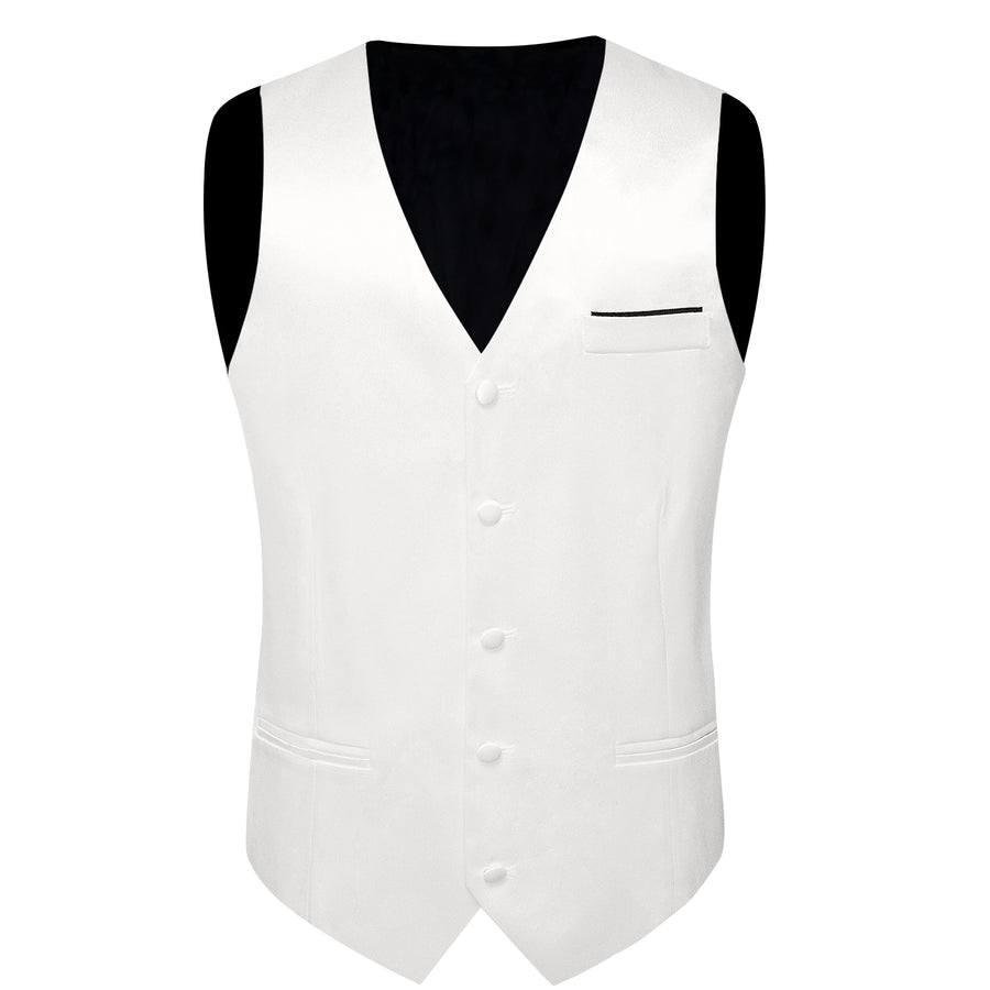 White Solid Shining Silk Men's Bowtie Vest Set vest set - Sophisticated Gentlemen