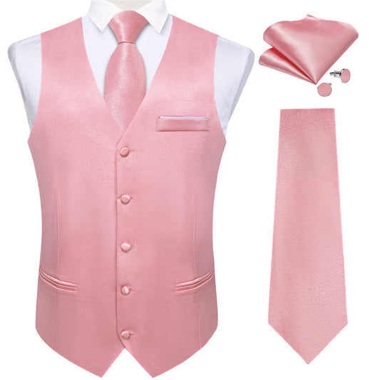 Baby Pink Solid Shining Silk Men's Bowtie Vest Set vest set S (Chest 40")   - Sophisticated Gentlemen
