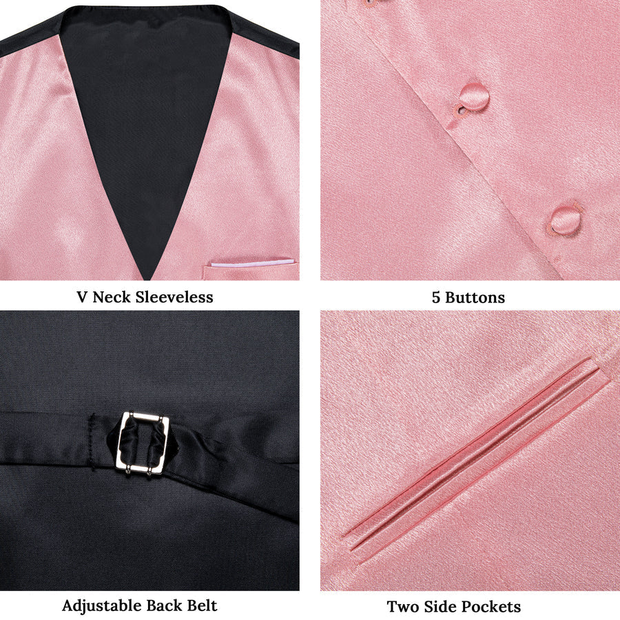 Baby Pink Solid Shining Silk Men's Bowtie Vest Set vest set - Sophisticated Gentlemen