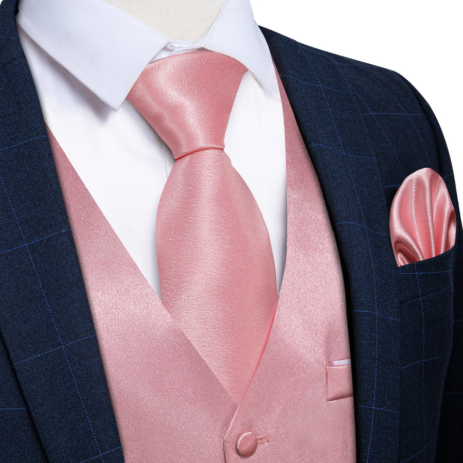Baby Pink Solid Shining Silk Men's Bowtie Vest Set vest set - Sophisticated Gentlemen