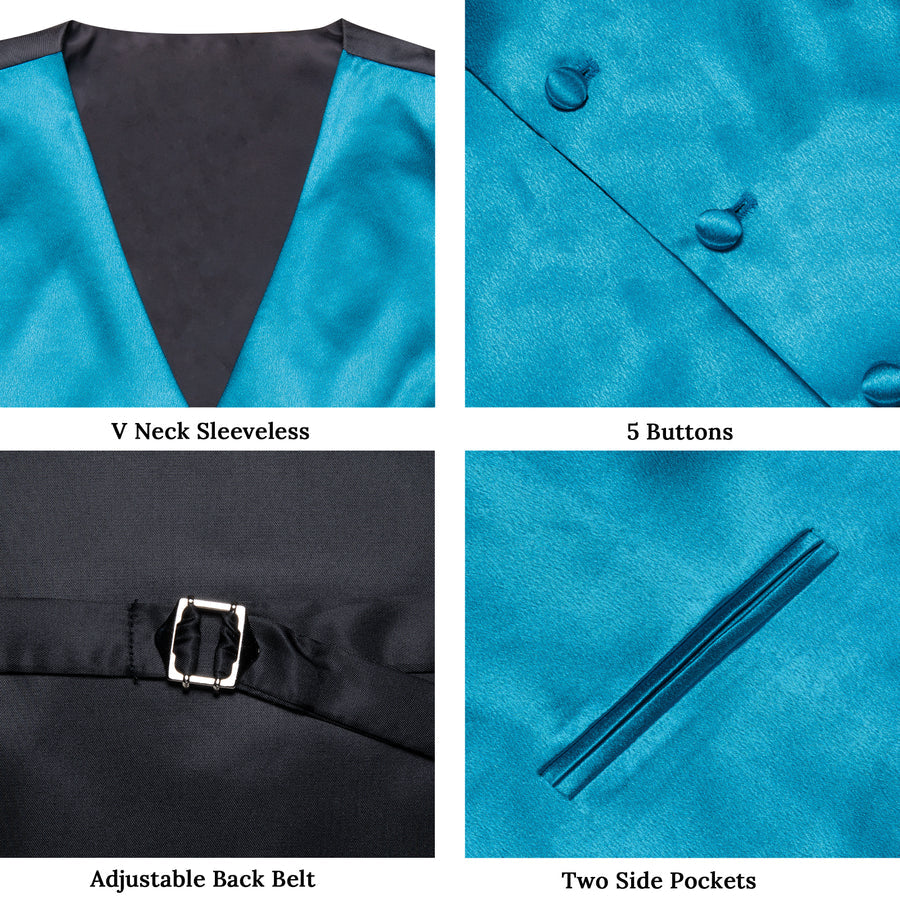 Classic Blue Solid Shining Silk Men's Bowtie Vest Set vest set    - Sophisticated Gentlemen