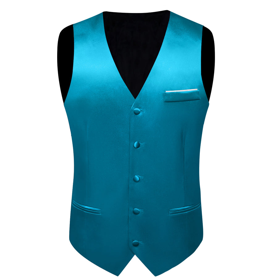 Classic Blue Solid Shining Silk Men's Bowtie Vest Set vest set    - Sophisticated Gentlemen